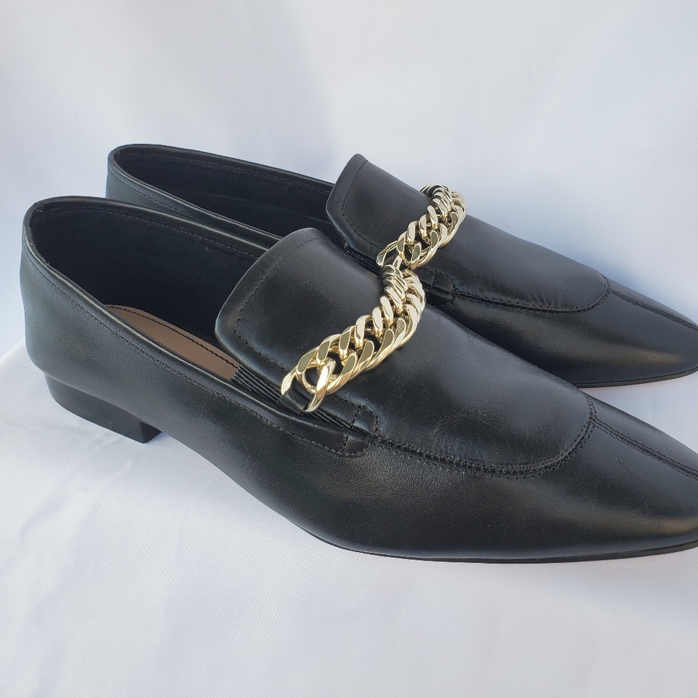 Zara Chain Link Leather Loafers Sz 6.5